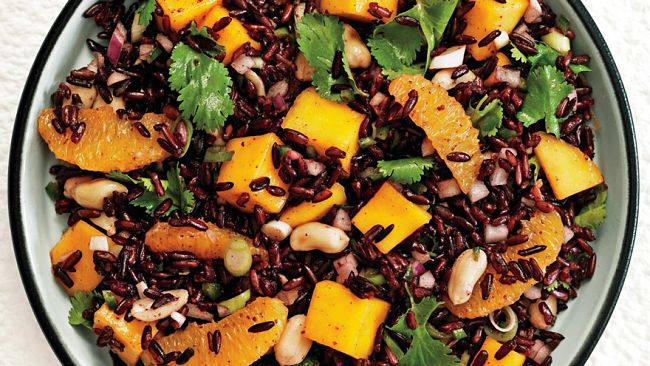Black Rice Salad with Mango and Peanuts - see why black rice is so good for you and preparation tips