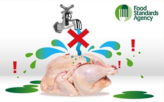 Do not wash raw chicken as the water from the washing is likley to be highly contaminated and can spread throughout the food preparation areas