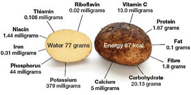 Nutrition summary for raw potatoes
