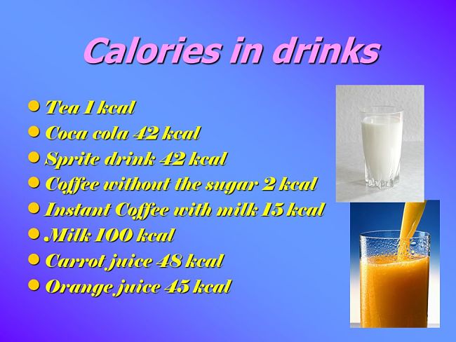 Comparison of the calories in various drinks
