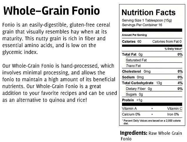 Nutrition facts about Fonio